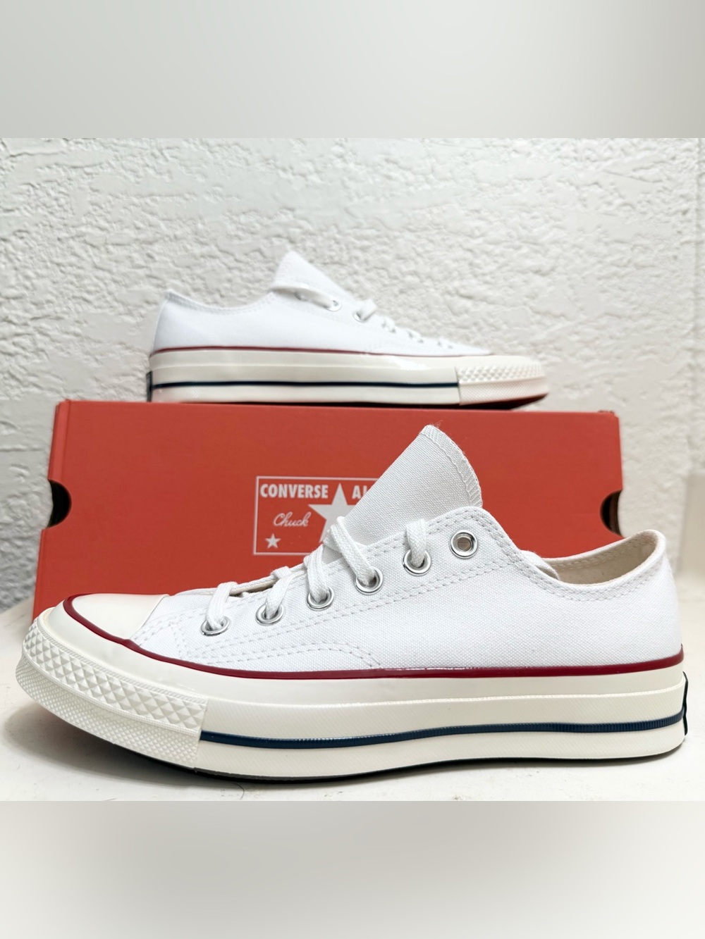 Converse Chuck 70 Ox Low Top Sneakers - White with Garnet & Egret Trim